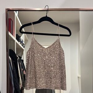 Mango Sequin Silver Cami Top | SIZE XS